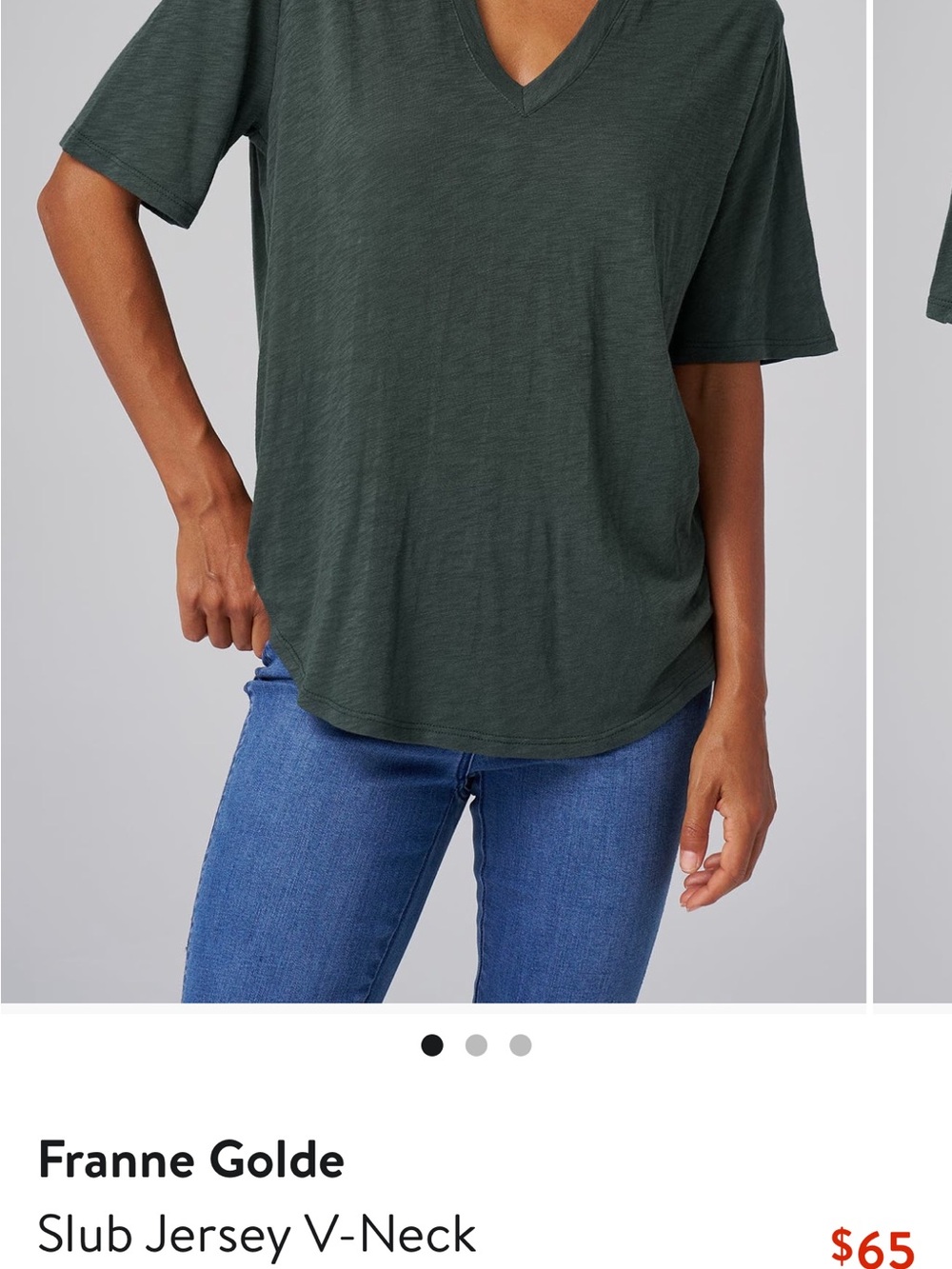 NWT Franne Golde Slub Jersey V-Neck Top in evergreen - super cute!